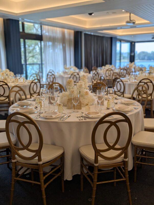 Chanel chair and banquet table hire Hills District wedding